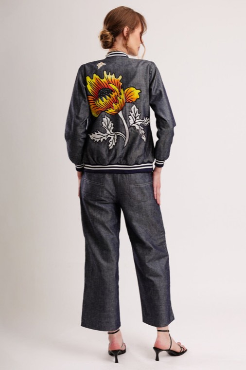 Hand-Painted Floral Patchwork Bomber Jacket