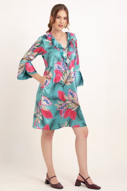 Teal Bloom Short Dress